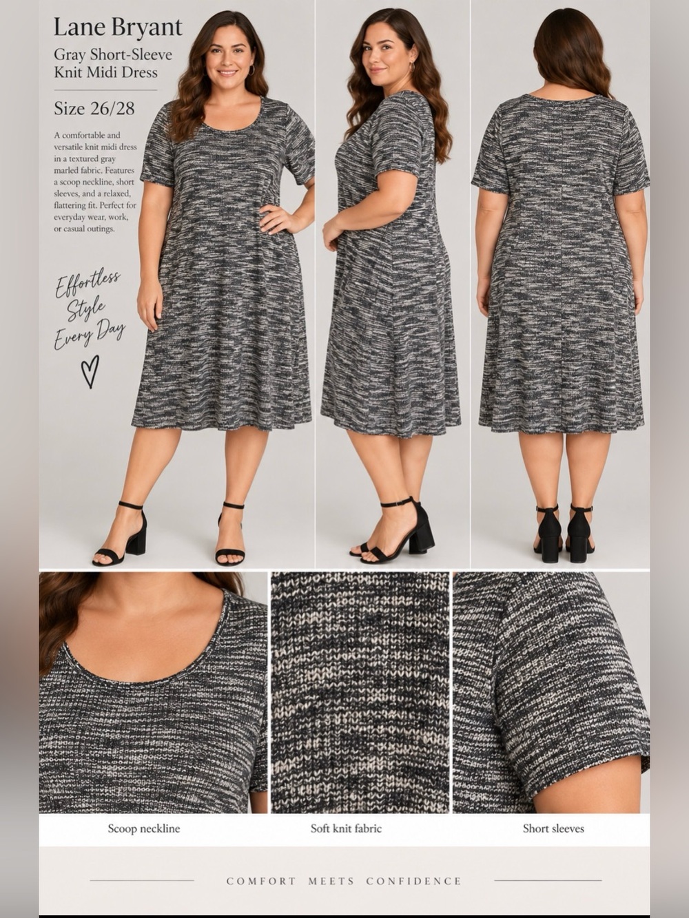 Lane Bryant Gray Short-Sleeve Knit Midi Dress
